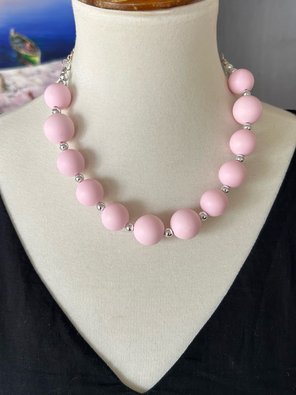 NEW MAREA by Máxima Designs Pink Beaded Necklace & Earrings Handmade Set